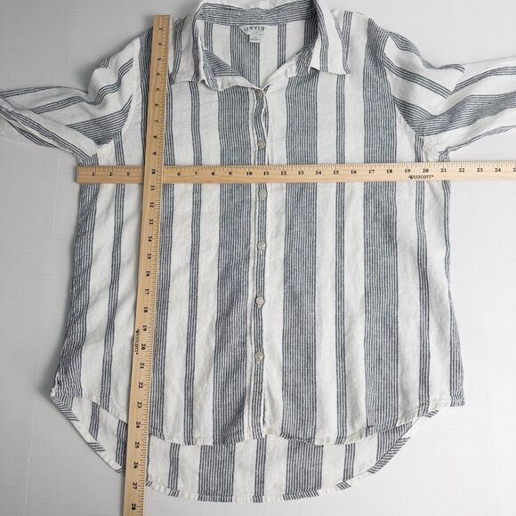 Orvis Striped Linen Blend Long Sleeve Button Up Shirt Womens Large Beach Preppy - Picture 4 of 16